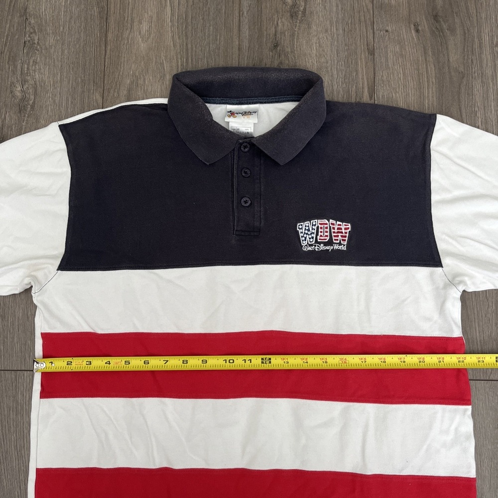 Walt Disney World WDW Red White Blue Stars Stripes Polo Shirt Short Sleeve Men L - Picture 5 of 7